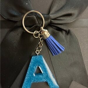 Blue Letter A Keyring with Tassel